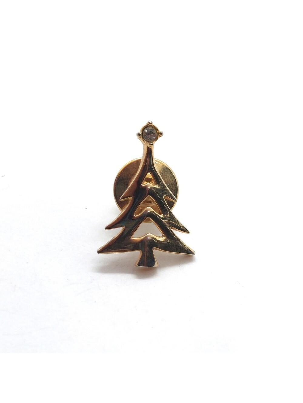 Vintage Christmas Tree Silhouette Pin Rhinestone Star Holiday Lapel Metal